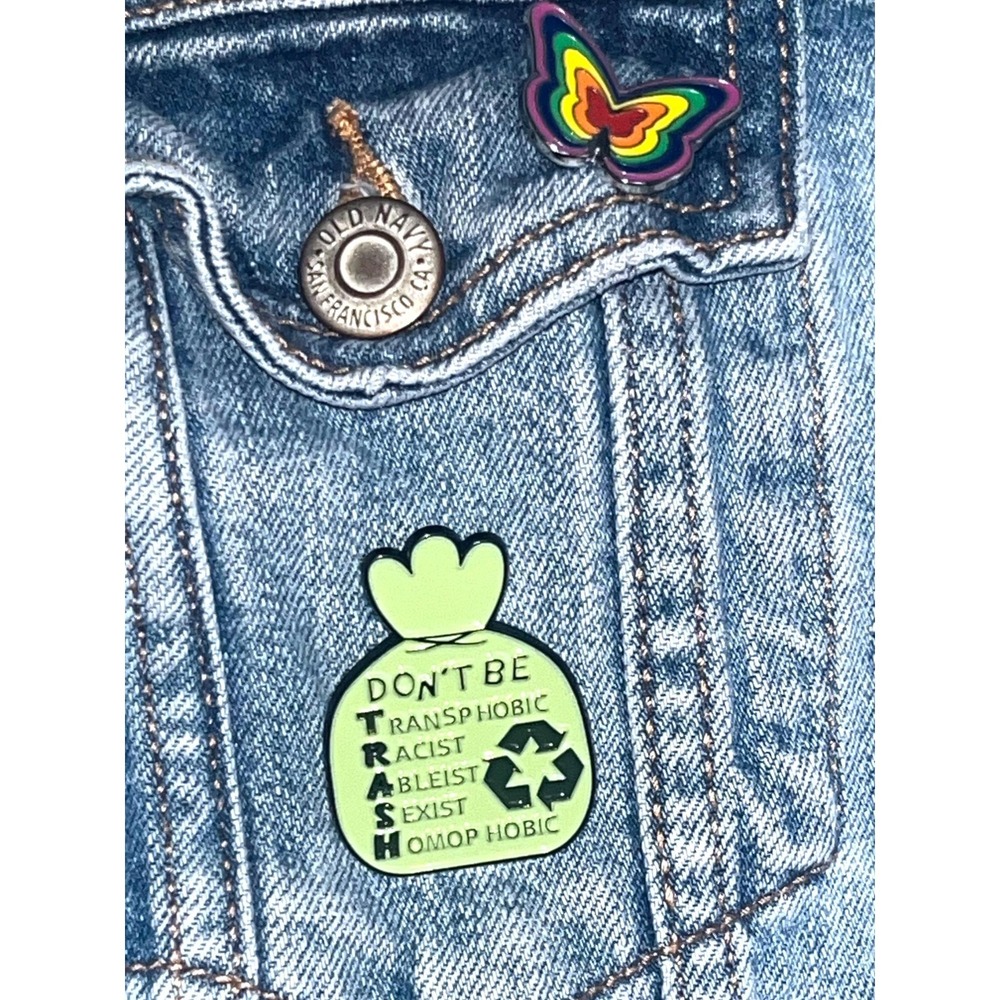 Rainbow Butterflies Pride Boho Festival Patch Denim Jean Jacket LGBTQIA+ sz. XL - Picture 5 of 9